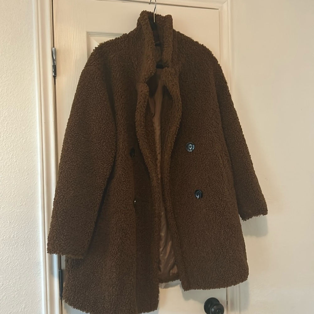 Fluffy brown teddy coat